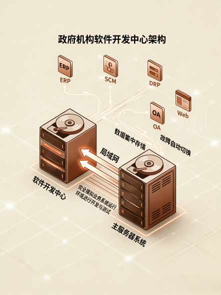 政府机构软件开发中心架构图 - 局域网互联与环境模拟